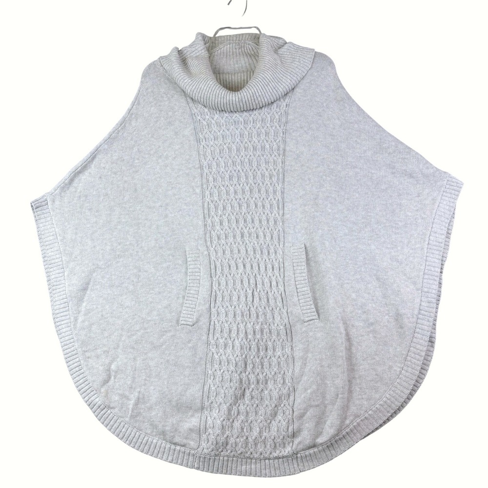 Cabi S Gray Cable Knit Cowl Neck Poncho Sweater Pockets Minimalist Cottage Layer